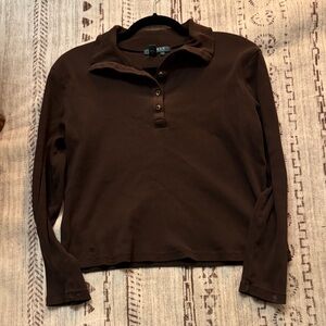 Lauren Ralph Brown Collar Top with Buttons